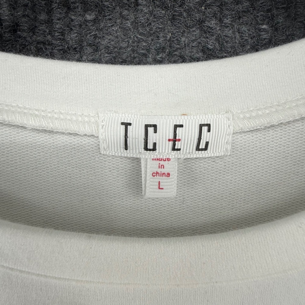 TCEC Sequin‎ Puff Sleeve Top Womens Large White Excellent Crewneck CT8480 - Picture 2 of 6
